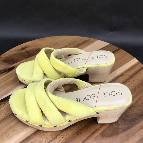 Sole Society Mylee Yellow Suede Strappy Block Heel Slides Womens Size 6 B - Picture 3 of 7